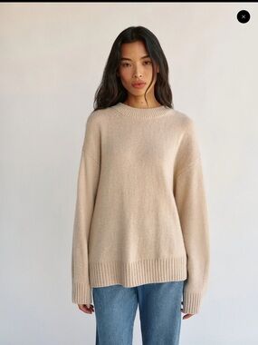 Reformation Cove Cashmere Oversized Crew Sweater — Wheat/Cream Small